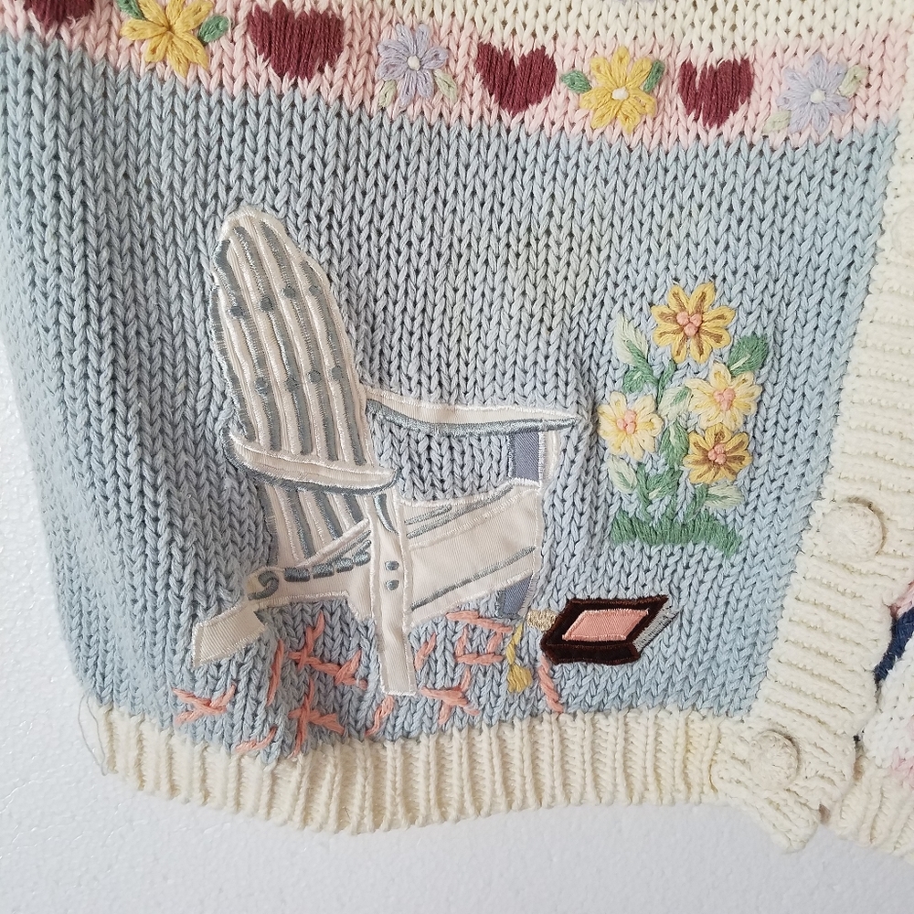 Vtg Gladys Bagley Granny Core Floral Embroidery Button Front Cardigan Sweater - Picture 6 of 12